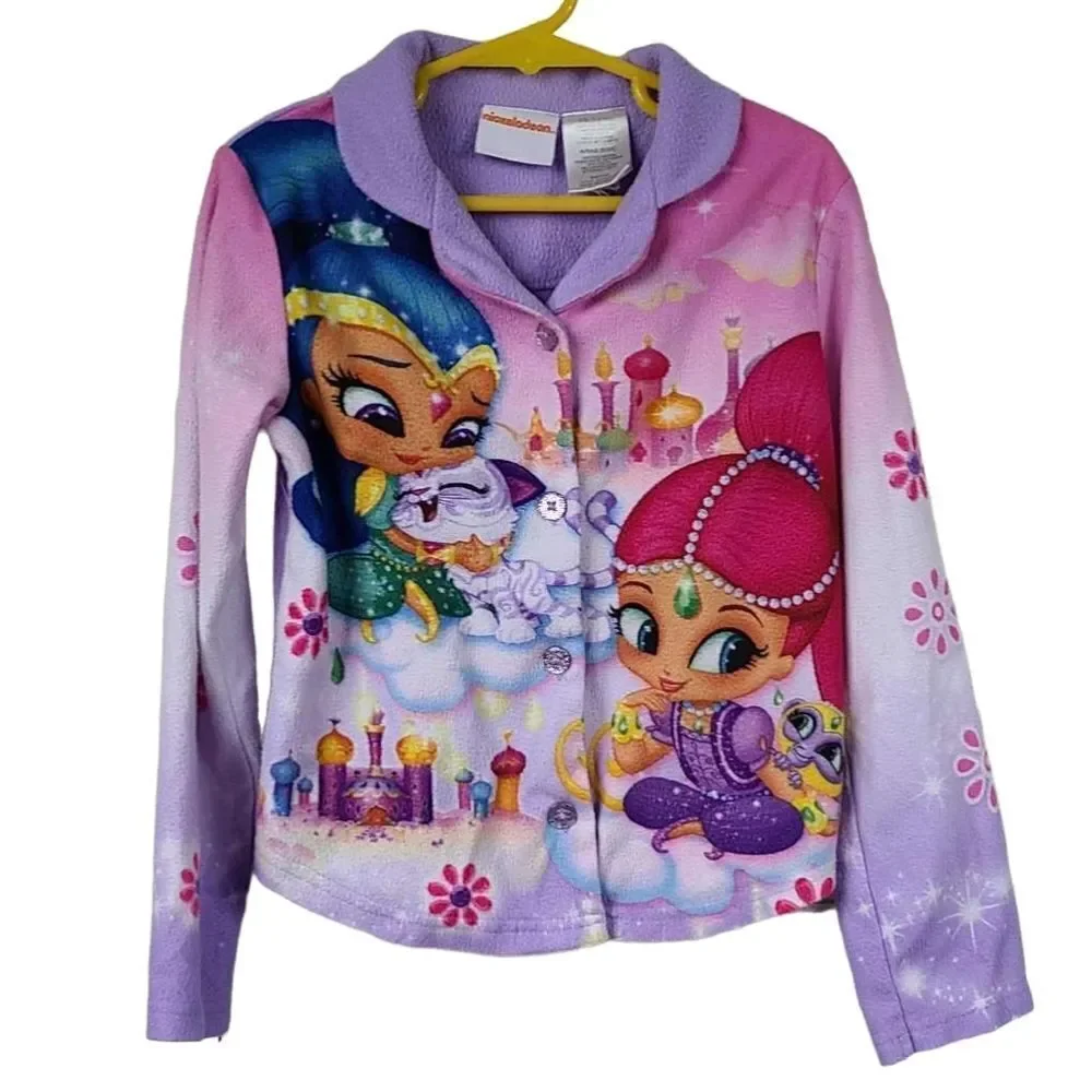 Nick Jr Shimmer And Shine Purple Pets Flannel Pajama Top Girls 6/6x Sleep Shirt